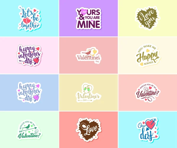 Heartwarming Valentine Day Typography Stickers — Stock vektor