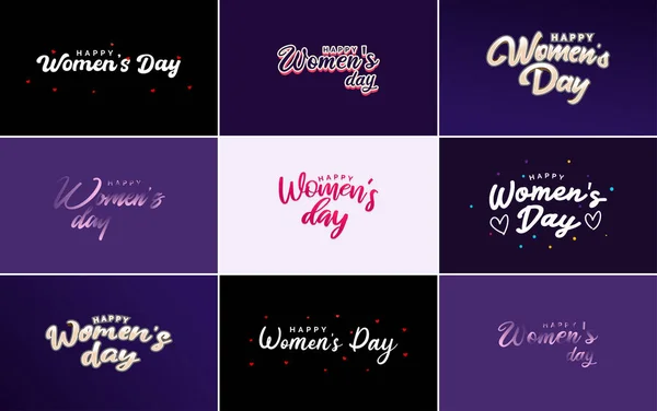 Happy Woman Day Handwritten Lettering Set Use Greeting Invitation Cards — Wektor stockowy