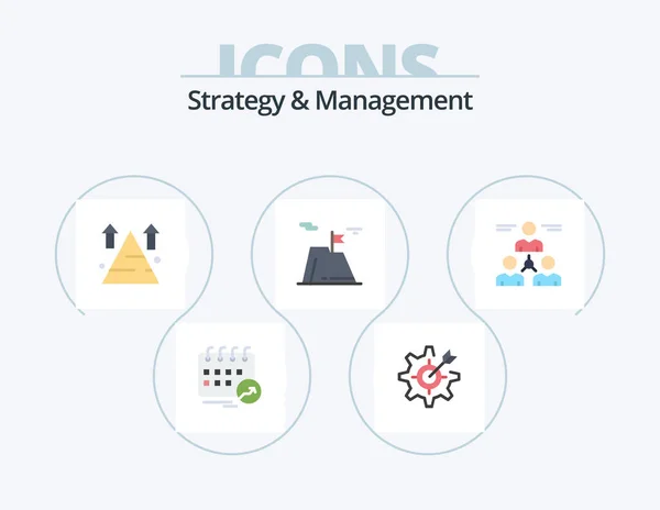 Strategy Management Flat Icon Pack Icon Design Sucess Flag Setting — 图库矢量图片