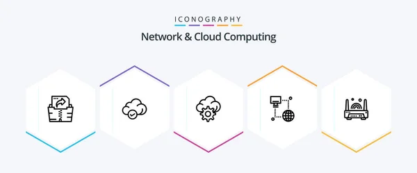 Network Cloud Computing Line Icon Pack Including Technology Electronic Gear — Vetor de Stock