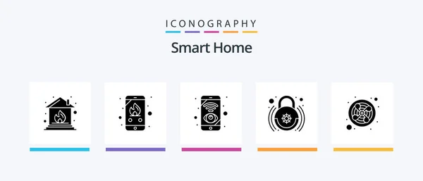 Smart Home Glyph Icon Pack Including Fan Smart Lock Network — Stockvektor