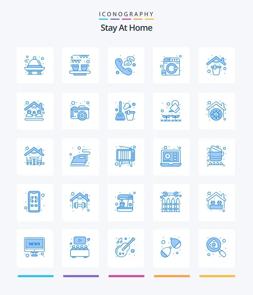 Creative Stay Home Blue Icon Pack Service Одежда Мило Поддержка — стоковый вектор