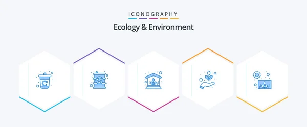 Ecology Environment Blue Icon Pack Including Growth Herbal Green Guarder — Διανυσματικό Αρχείο