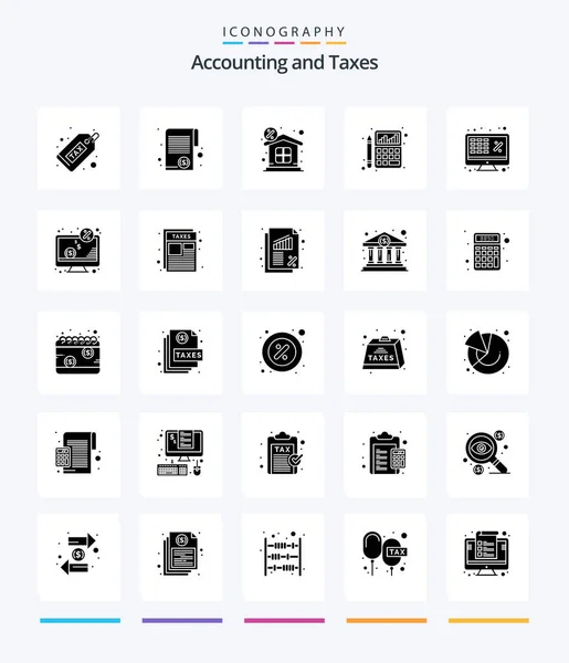 Creative Taxes Glyph Solid Black Icon Pack Calculator Accounting Money — Vector de stock