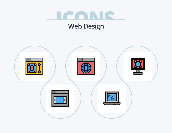 Webデザインインフィルラインアイコンパック5アイコンデザイン 世界だ インターネットだ ドロー デザインだ フライ — ストックベクタ