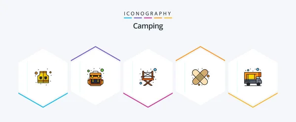 Camping Filledline Icon Pack Including Chair Doodle Camping — Archivo Imágenes Vectoriales