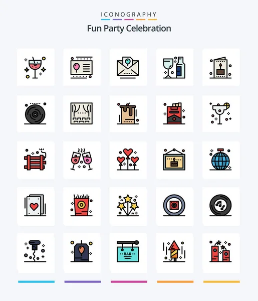Creative Party Line Filled Icon Pack Holiday Wine Envelope Party — Stok Vektör