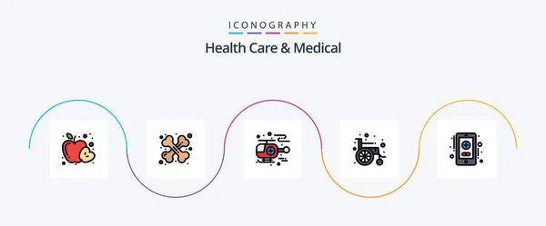 Health Care Medical Line Filled Flat Icon Pack Including Healthcare — Stok Vektör