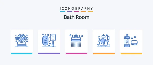 バスルームブルー5アイコンパックバスルームを含む シャワーだ 風呂だ 浴槽だ 風呂だ クリエイティブアイコンデザイン — ストックベクタ