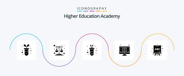 Academy Glyph Icon Pack Including Learning Abc Study Monitor Study — Vetor de Stock