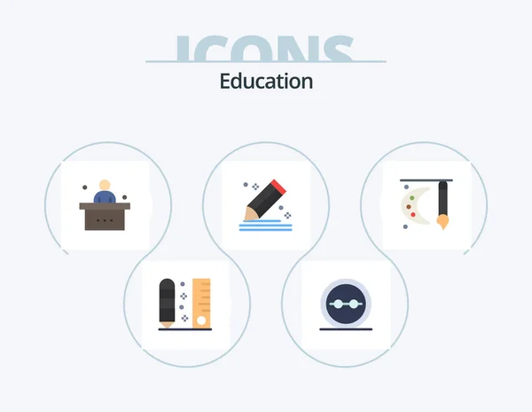 Education Flat Icon Pack Icon Design Pencil Compose Glasses Study — 图库矢量图片