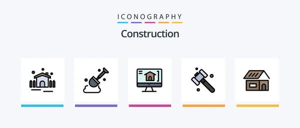Construction Line Filled Icon Pack Including Painting Brush Building House — Vettoriale Stock