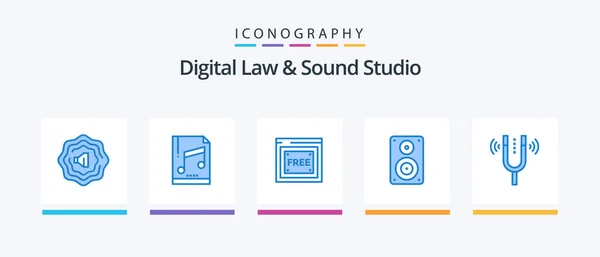 Digital Law Sound Studio Blue Icon Pack Including Pitch Fork — Stock Vector