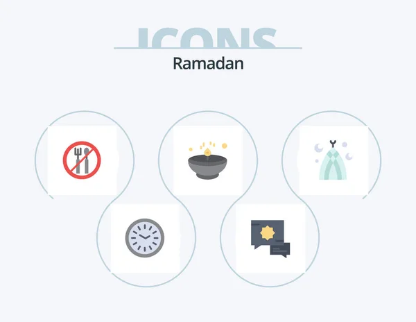 Ramadan Flat Icon Pack Icon Design Month Light Fasting Lamp — Vector de stock