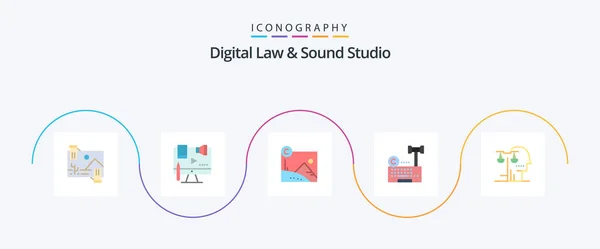 Digital Law Sound Studio Flat Icon Pack Including Law Digital — Stock Vector