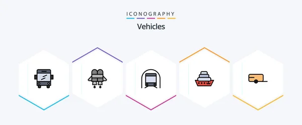 Vehicles Filledline Icon Pack Including Vehicle Transportation Trailer Vessel — 图库矢量图片