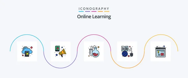 Online Learning Line Filled Flat Icon Pack Including Education World — Vettoriale Stock