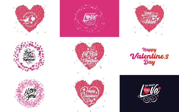 Happy Valentine Day Typography Design Watercolor Texture Heart Shaped Wreath — Vetor de Stock