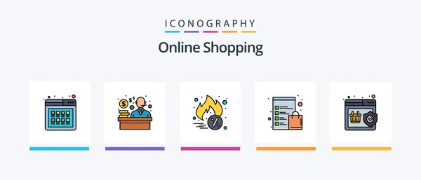 Online Shopping Line Filled Icon Pack Including Shopping Display Check — Vettoriale Stock