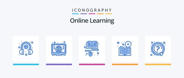 Online Learning Blue Icon Pack Including Mark Course Education Online — Stok Vektör