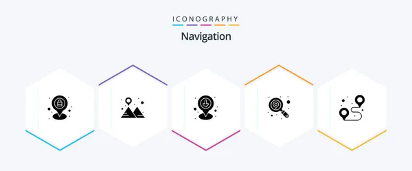 Navigation Glyph Icon Pack Including Location Service Download Search Pin — Vettoriale Stock