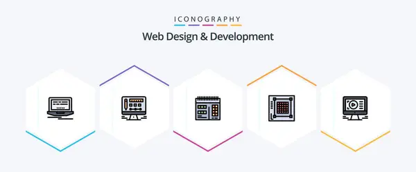 Web Design Development Filledline Icon Pack Including Design Play Design — Vettoriale Stock