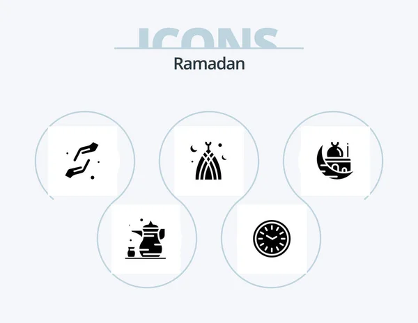 Ramadan Glyph Icon Pack Icon Design Shahada Руки Ужин Вера — стоковый вектор