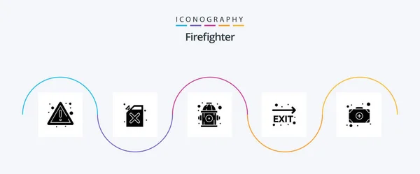 Firefighter Glyph Icon Pack Including Add Hydrant Bag Leave — Stok Vektör