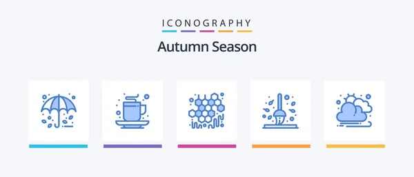 Autumn Blue Icon Pack Including Rake Fall Tea Broom Viscous — Image vectorielle