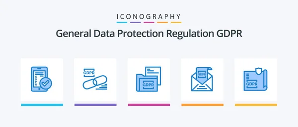Gdpr Blue Icon Pack Including European Commission Secure Gdpr File — Stockvector