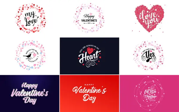 Happy Valentine Day Typography Design Heart Shaped Wreath Gradient Color — Image vectorielle
