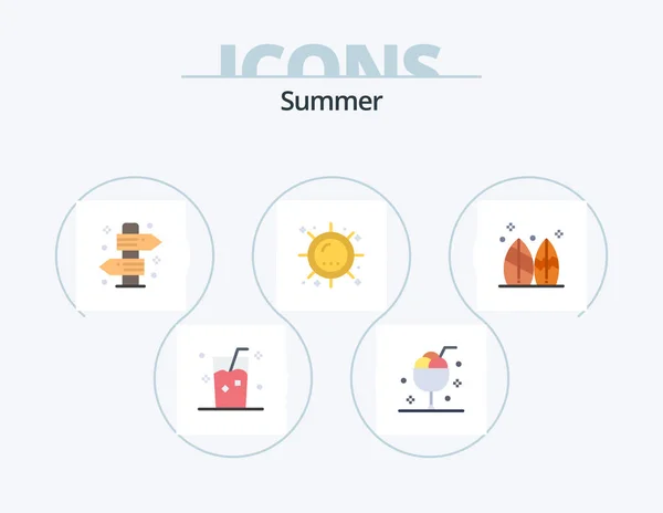 Summer Flat Icon Pack Icon Design Sun Heat Ice Travel — Vector de stock