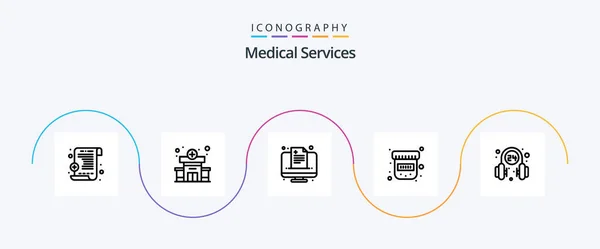 Medical Services Line Icon Pack Including Service Online Operator Headphone — Stok Vektör