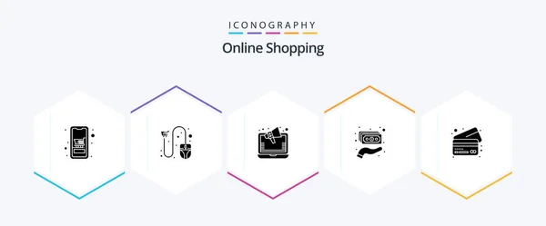 Online Shopping Glyph Icon Pack Including Holding Cash Mouse Online — Stockvektor