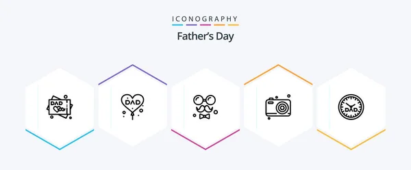 Fathers Day Line Icon Pack Including Clock Fathers Day Avatar — Image vectorielle