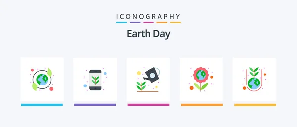 Earth Day Flat Icon Pack Including Green Green Eco Flower — Stok Vektör