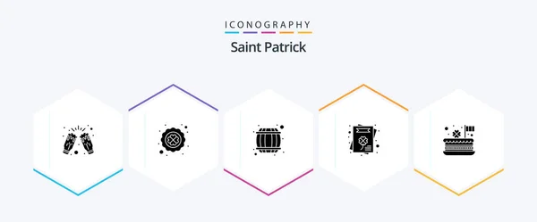 Saint Patrick Glyph Icon Pack Including Celebrate Invitation Poker Greeting — Archivo Imágenes Vectoriales