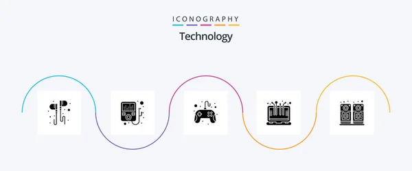 Technology Glyph Icon Pack Including Speaker Music Controller Laptop Computer — Wektor stockowy