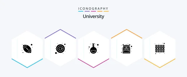 University Glyph Icon Pack Including Files Backpack Flask Student Bag — Stock vektor