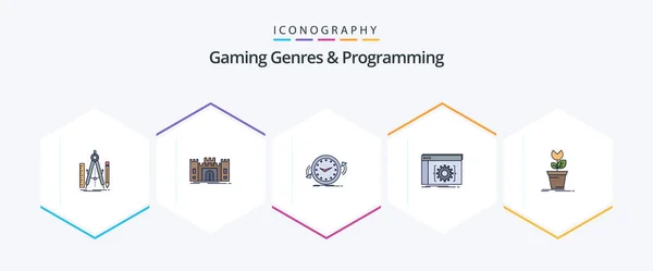 Gaming Genres Programming Filledline Icon Pack Including Coding Api Fortress — Vetor de Stock