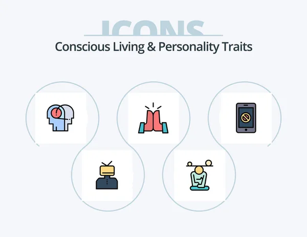 Concious Living Personality Traits Line Filled Icon Pack Icon Design — Stock vektor