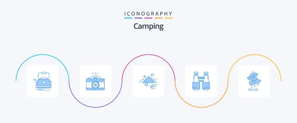 Camping Blue Icon Pack Including Search Binoculars Photo Sun Outdoor — Wektor stockowy