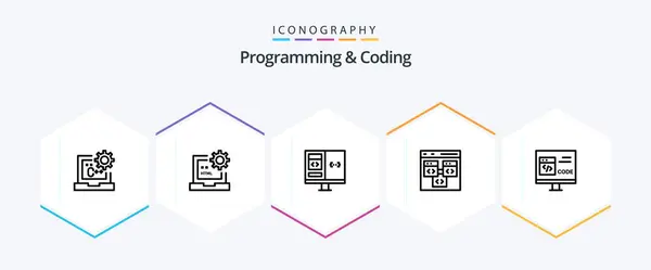 Programming Coding Line Icon Pack Including Coding App Development Development — Vettoriale Stock