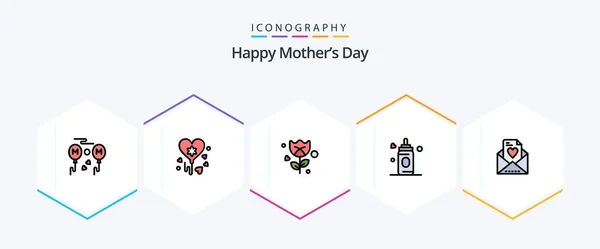 Happy Mothers Day Filledline Icon Pack Including Mom Romance Love — Stockový vektor
