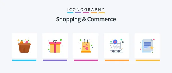 Shopping Commerce Flat Icon Pack Including Favorite Document Global Shipping — Stock vektor