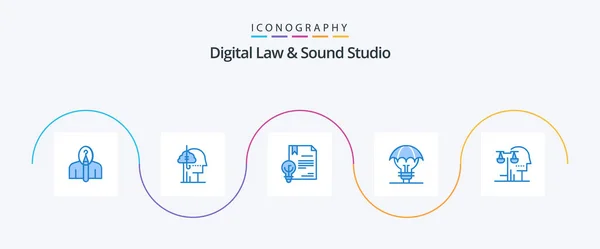 Digital Law Sound Studio Blue Icon Pack Including Defence Proteced — Stockvector