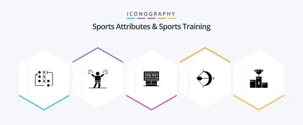 Sports Atributes Sports Training Glyph Icon Pack Including Shoot Arrow — Vector de stock