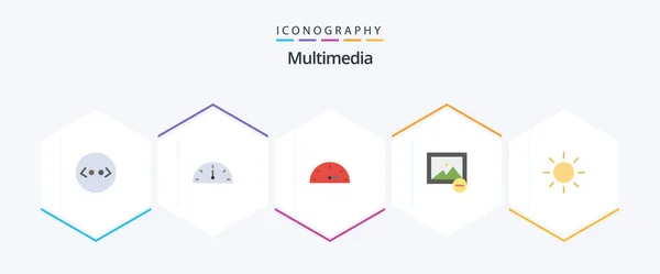 Multimedia Flat Icon Pack Including Speed Brightness — Stockový vektor