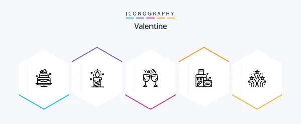 Valentine Line Icon Pack Including Love Love Candle Day Valentine - Stok Vektor