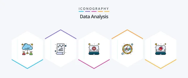 Data Analysis Filledline Icon Pack Including Donut Business Monitoring Report — Stockový vektor